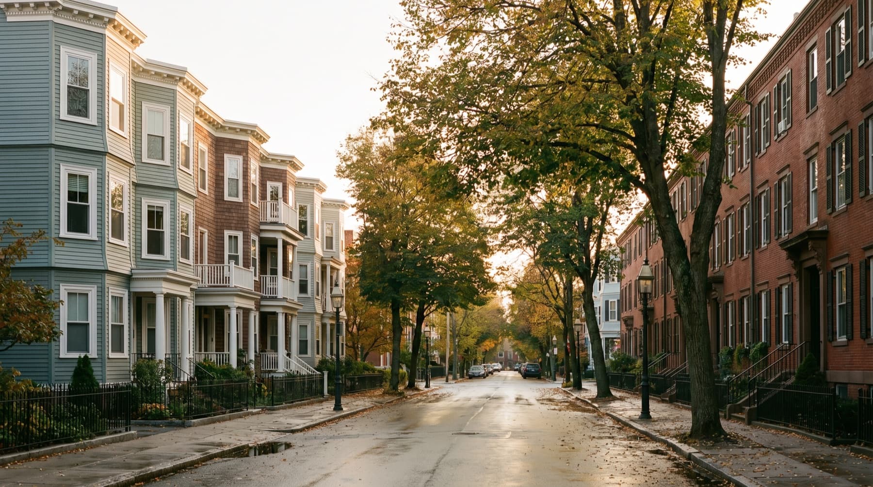 Residential street in the Greater Boston area near Malden, MA
